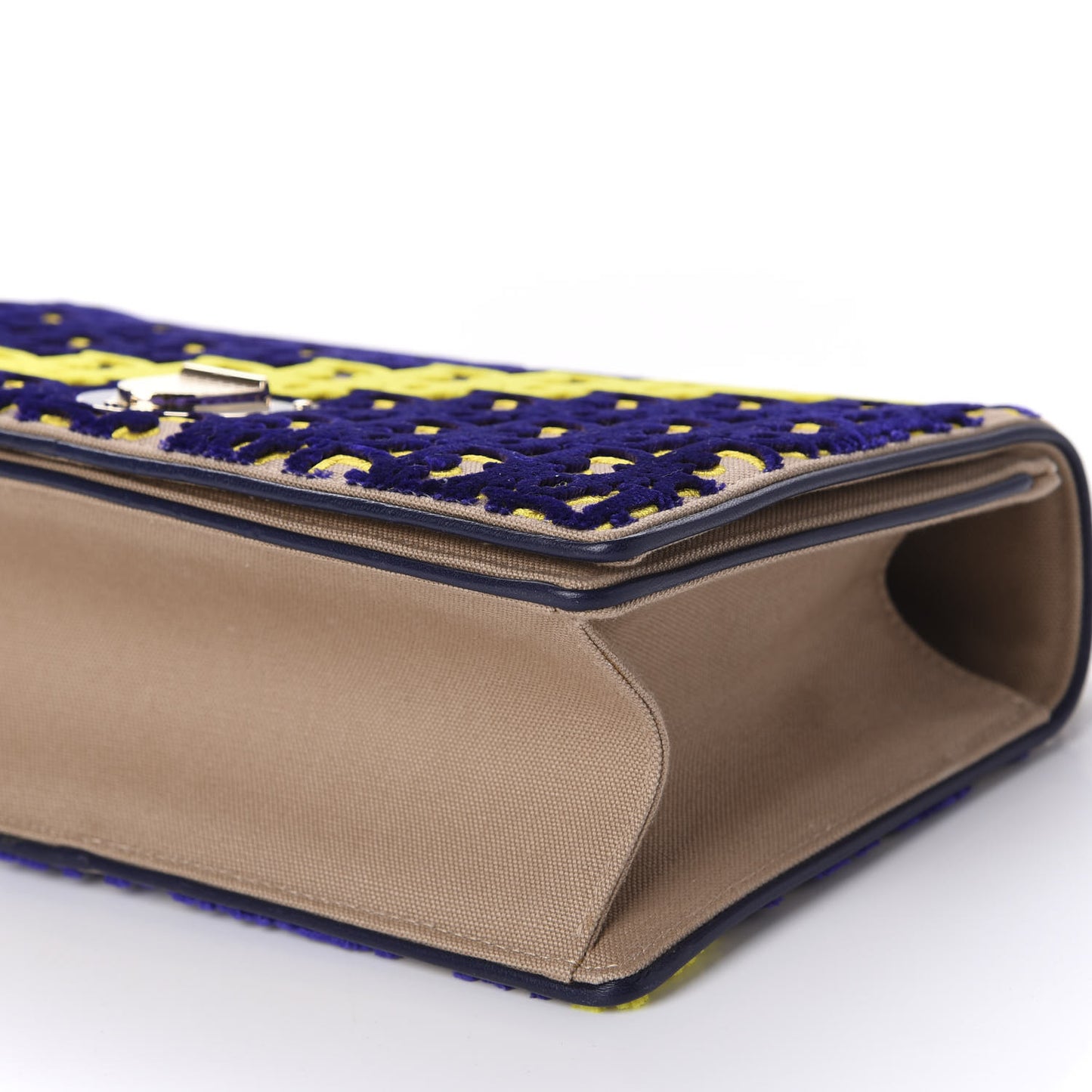 Canvas Velvet Diorama Club Flap Bag Blue Yellow