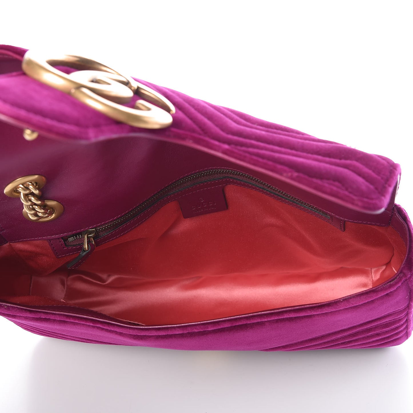 Velvet Matelasse Medium GG Marmont Shoulder Bag Fuchsia Violet Cyclamen