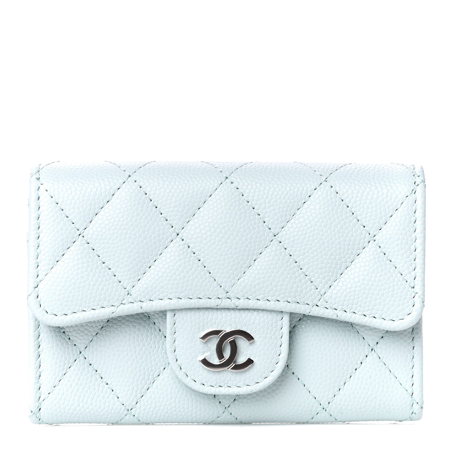 Chanel Caviar Quilted Flap Card Holder Wallet Light Blue 1 of 9