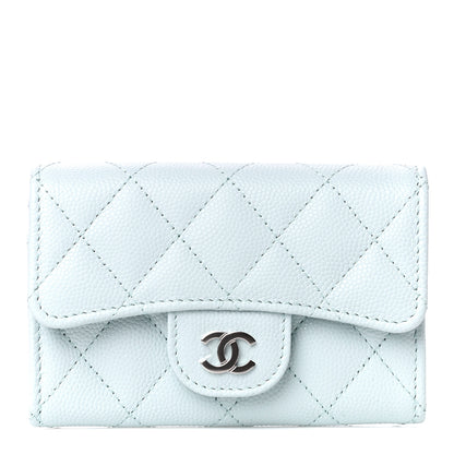 Chanel Caviar Quilted Flap Card Holder Wallet Light Blue 1 of 9