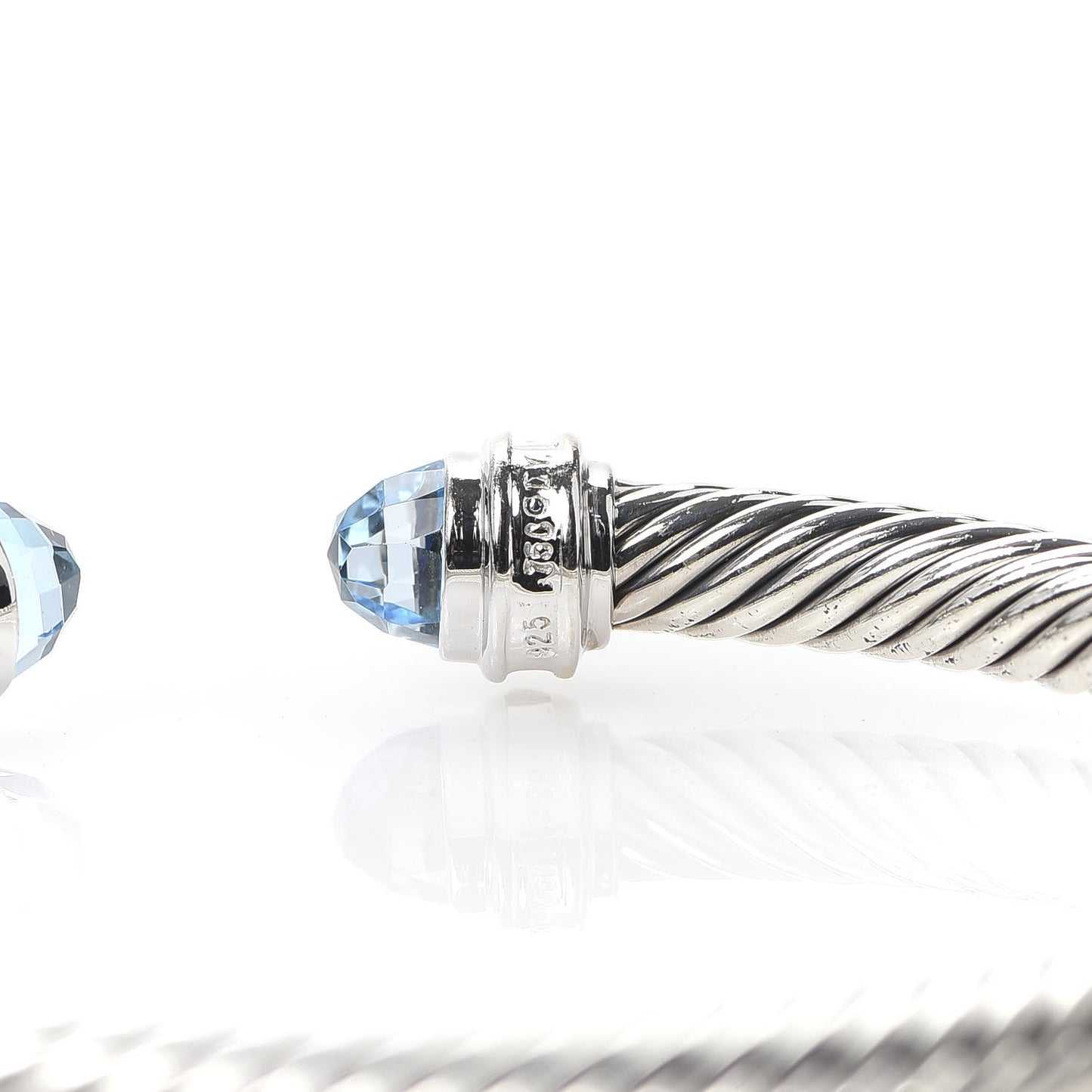 Sterling Silver 18K White Gold Diamond Blue Topaz 5mm Cable Classics Bracelet