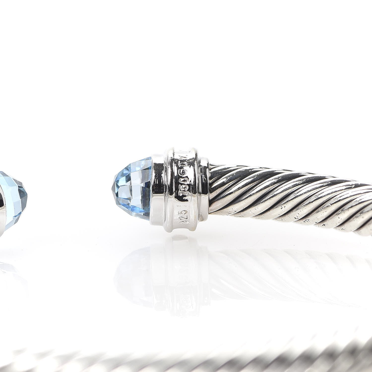 David Yurman Sterling Silver 18K White Gold Diamond Blue Topaz 5mm Cable Classics Bracelet 5 of 5