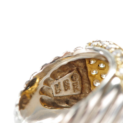 David Yurman Sterling Silver 18K Yellow Gold Pave Diamond Smoky Quartz 15mm Cable Ring 53 6.5 4 of 5
