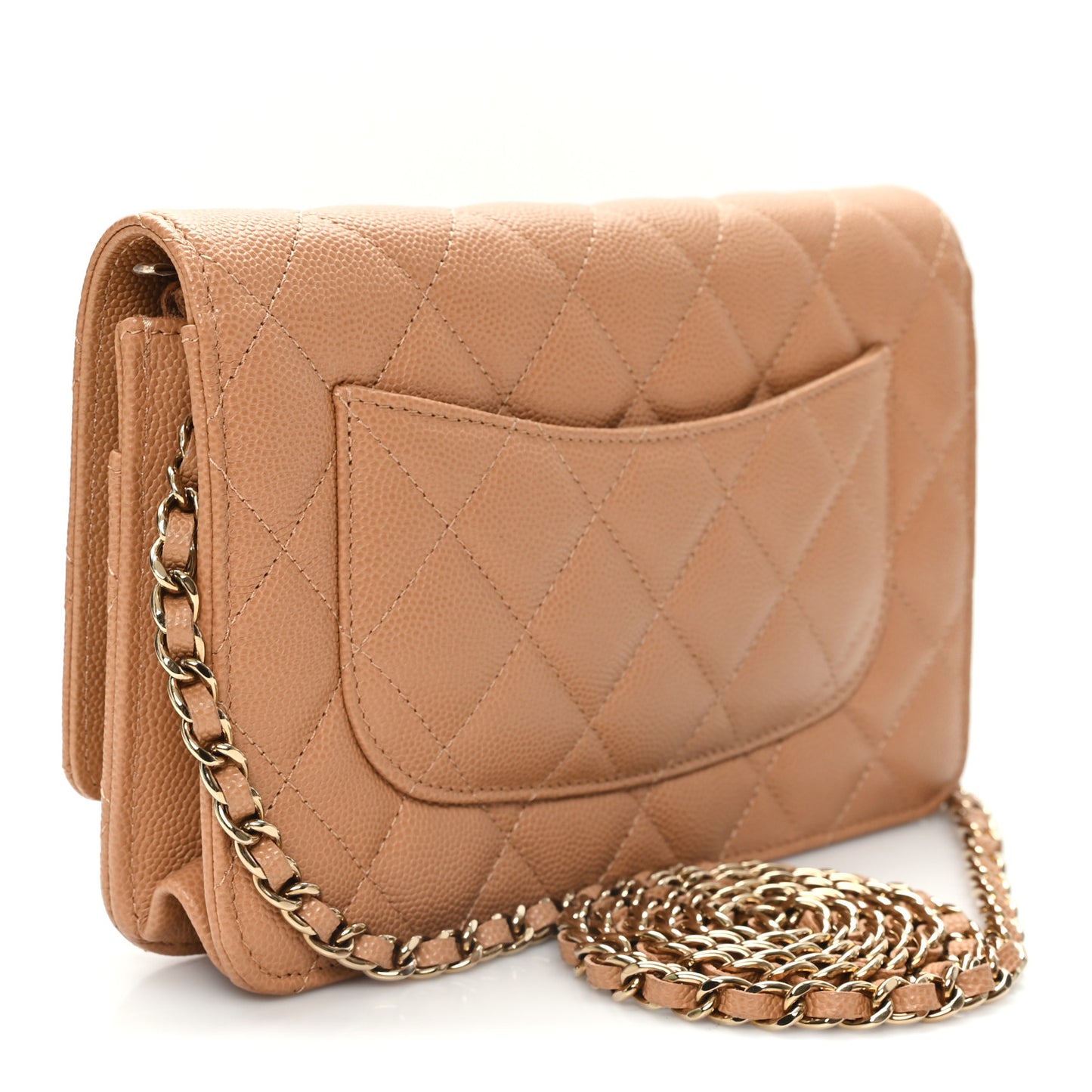 Caviar Quilted Wallet On Chain WOC Beige