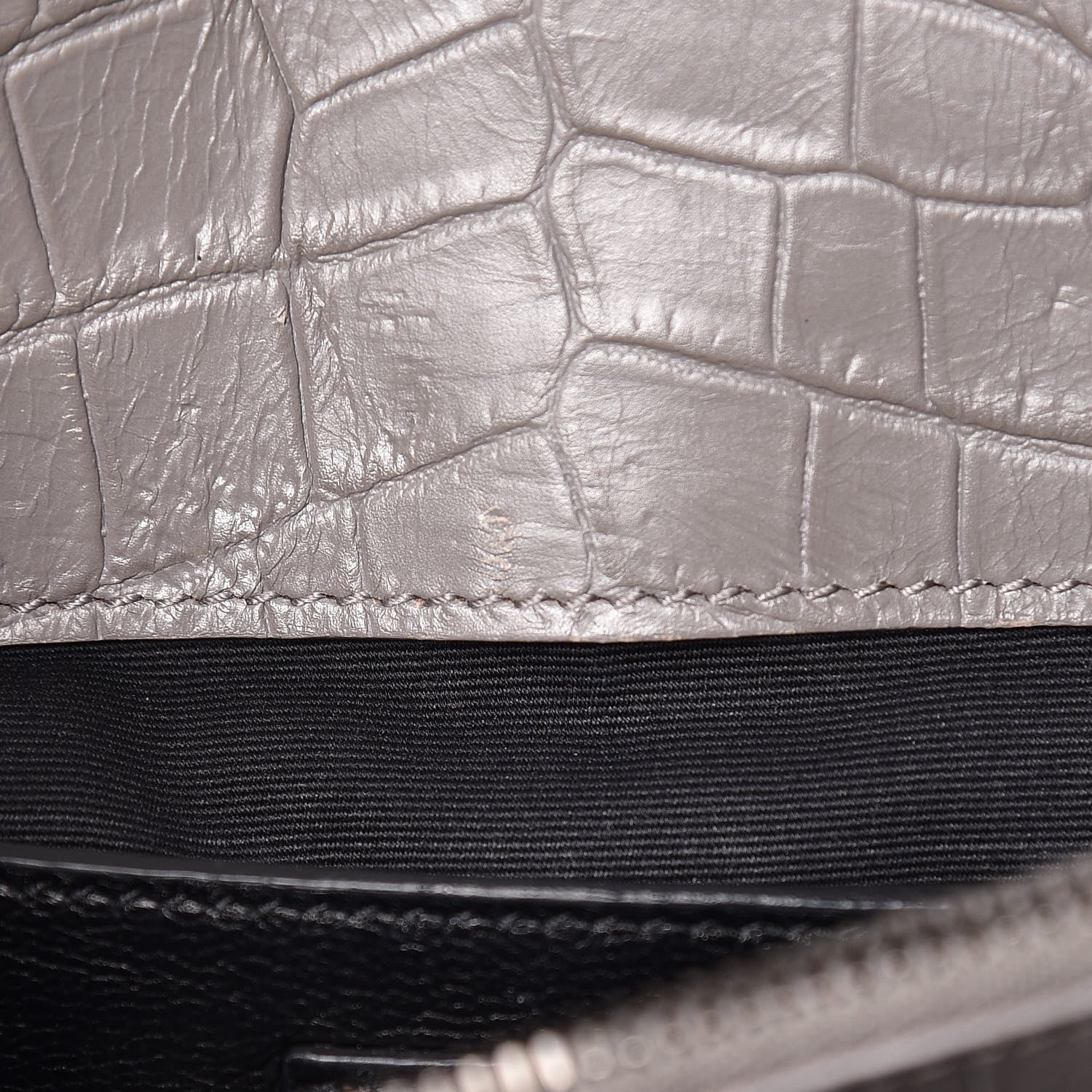 Saint Laurent Calfskin Crocodile Embossed Medium College Monogram Satchel Gray 10 of 15