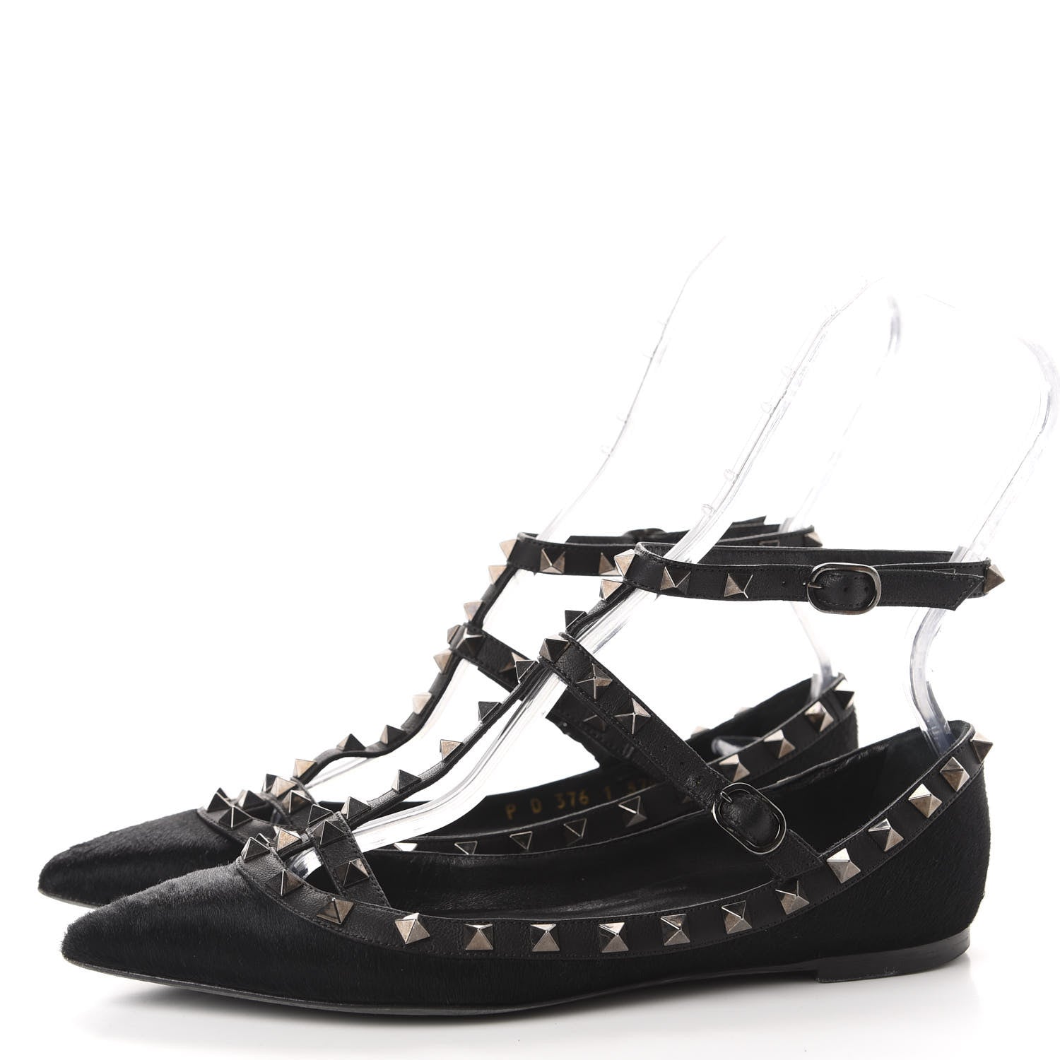 Valentino Garavani Calf Hair Rockstud Cage Ballerina Flats 37.5 Black 3 of 12