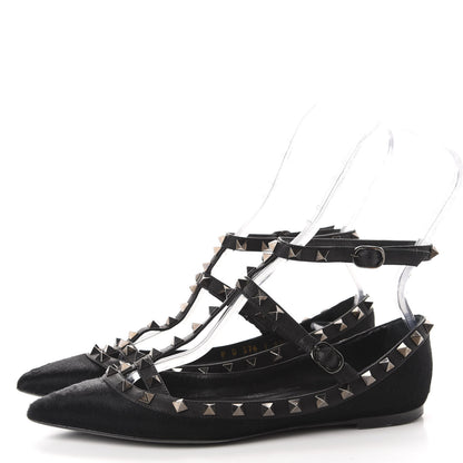 Valentino Garavani Calf Hair Rockstud Cage Ballerina Flats 37.5 Black 3 of 12