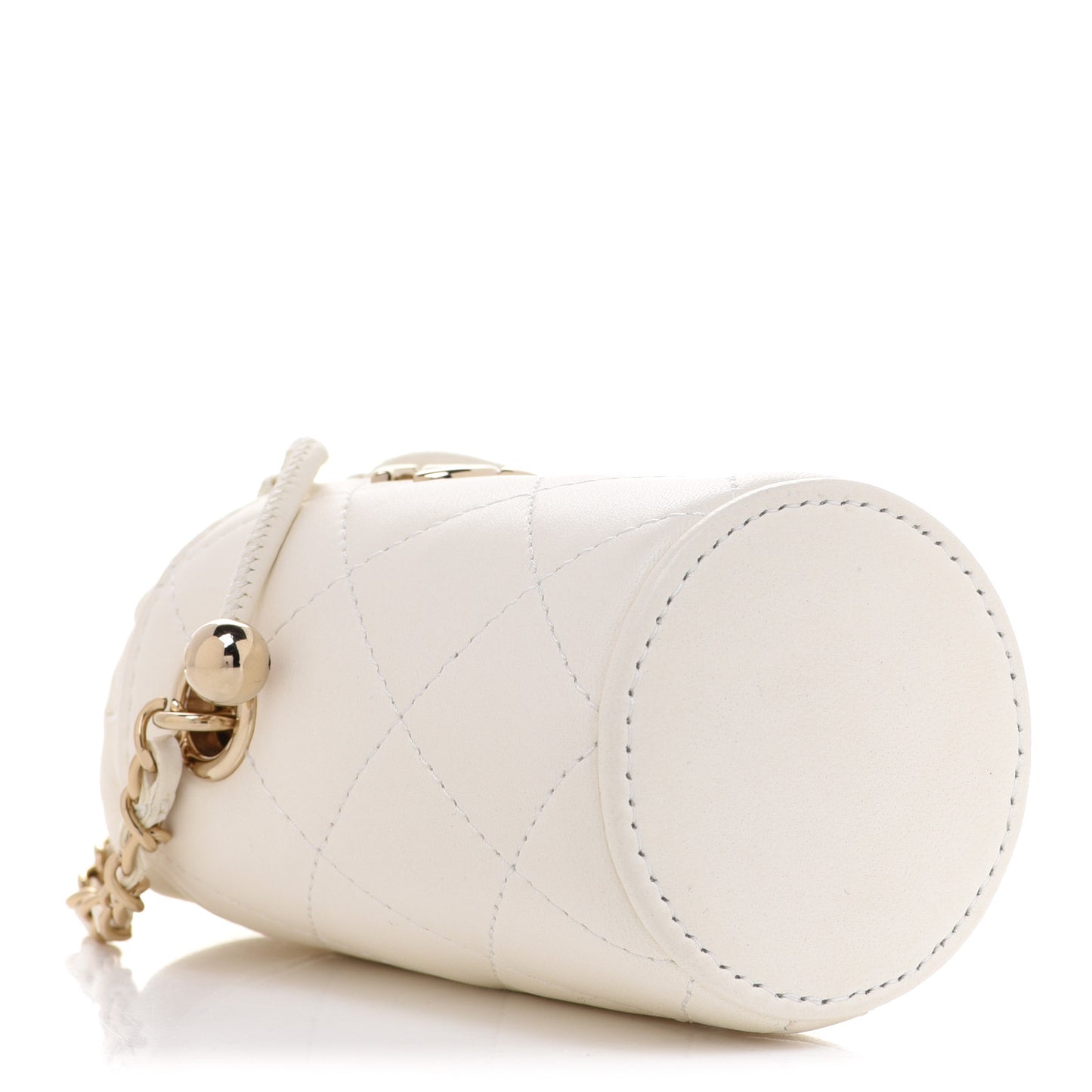 Lambskin Quilted Mini Bucket Bag With Chain White