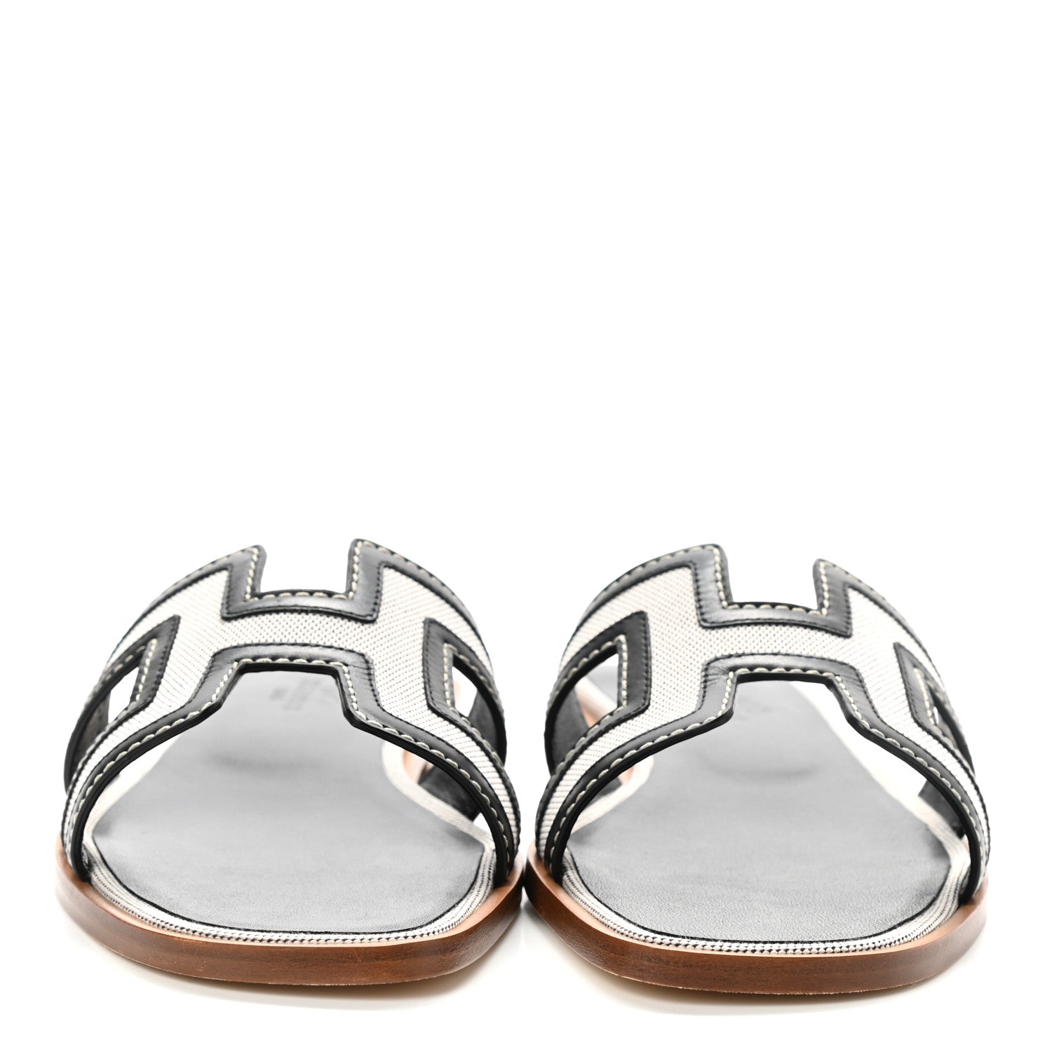 Hermes Calfskin Canvas Oran Sandals 37 Black 2 of 8