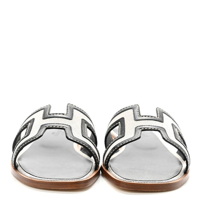 Hermes Calfskin Canvas Oran Sandals 37 Black 2 of 8