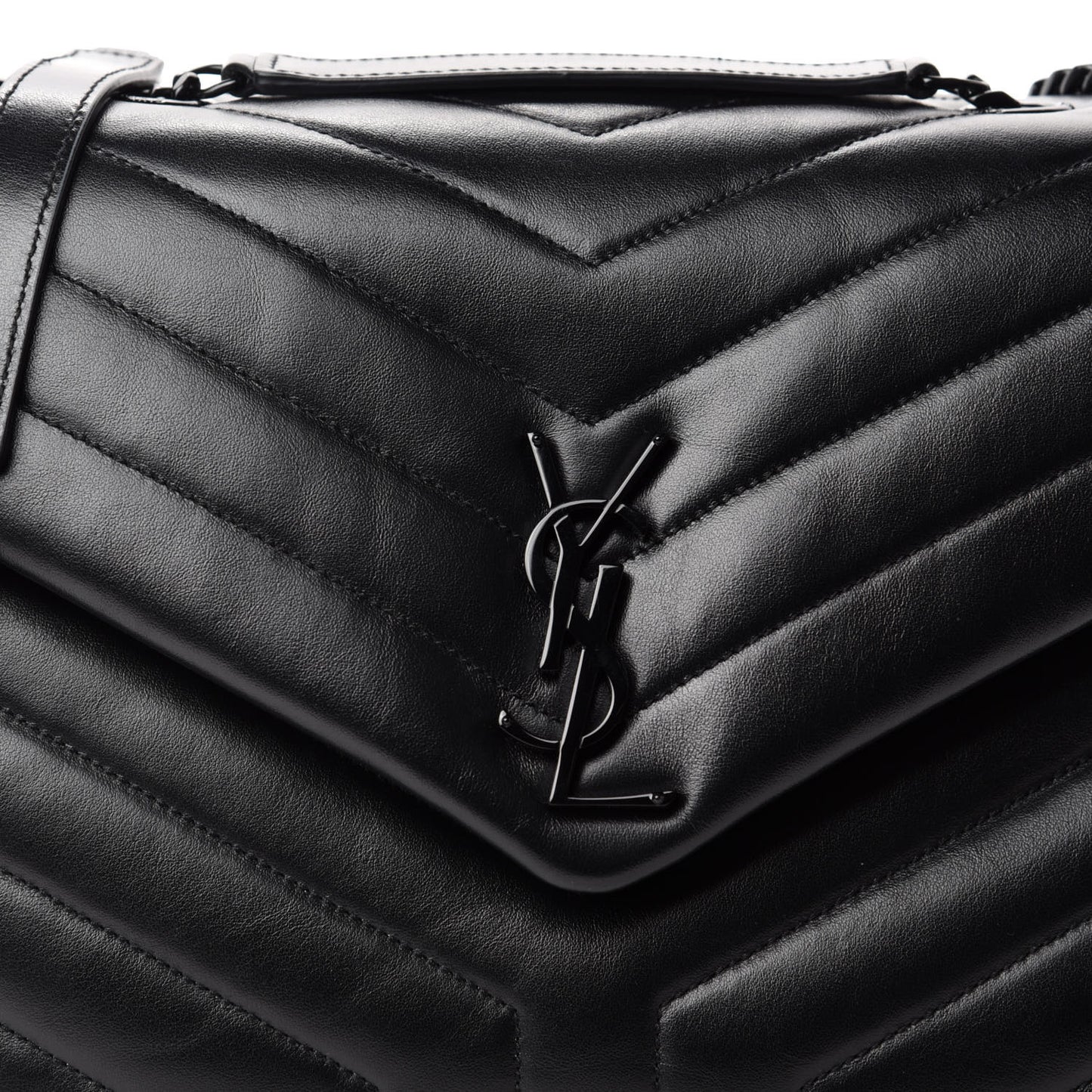 Calfskin Y Quilted Monogram Medium Loulou Chain Satchel Black
