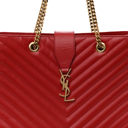Saint Laurent Grain De Poudre Matelasse Chevron Monogram Shopping Bag Red 7 of 12