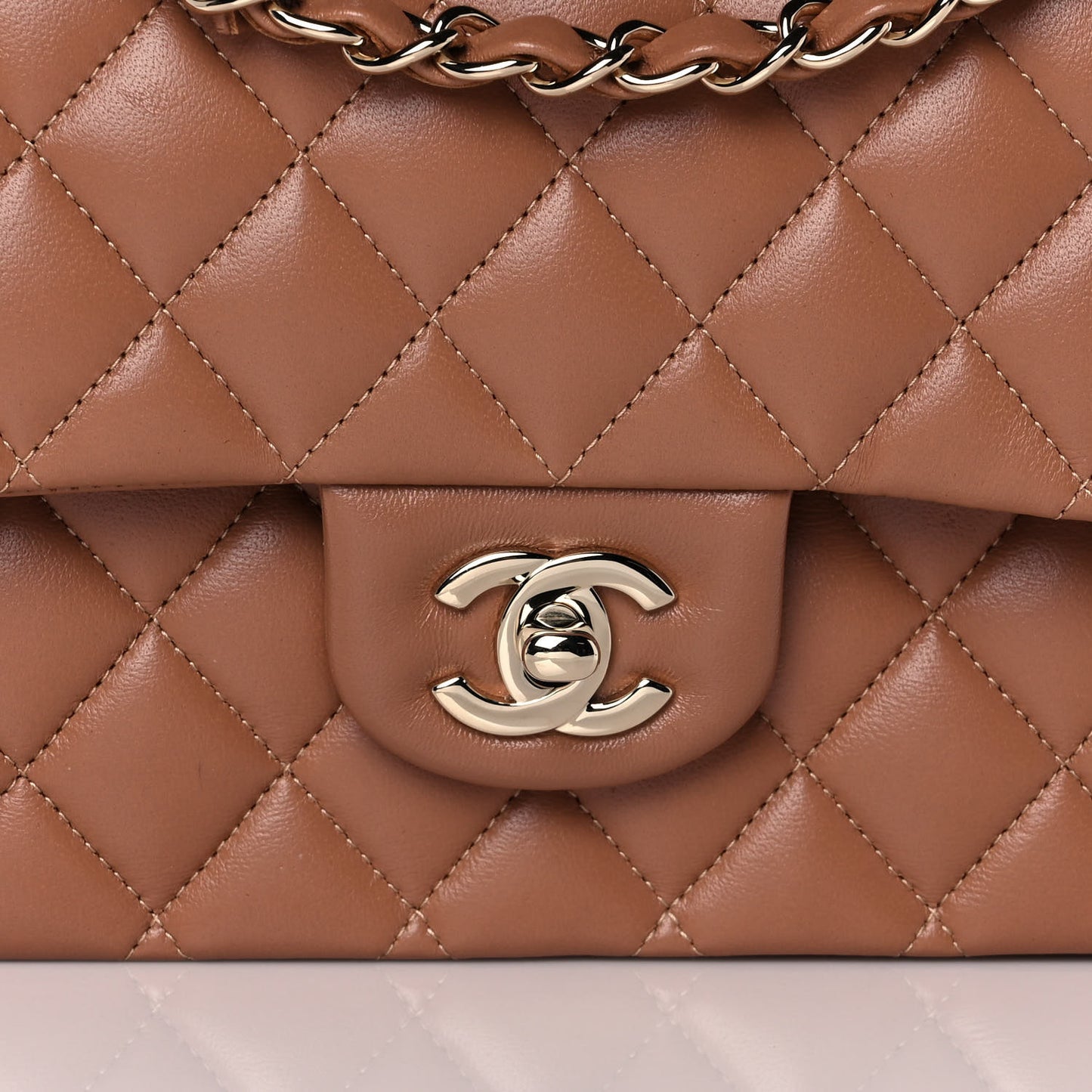 Lambskin Quilted Medium Double Flap Brown
