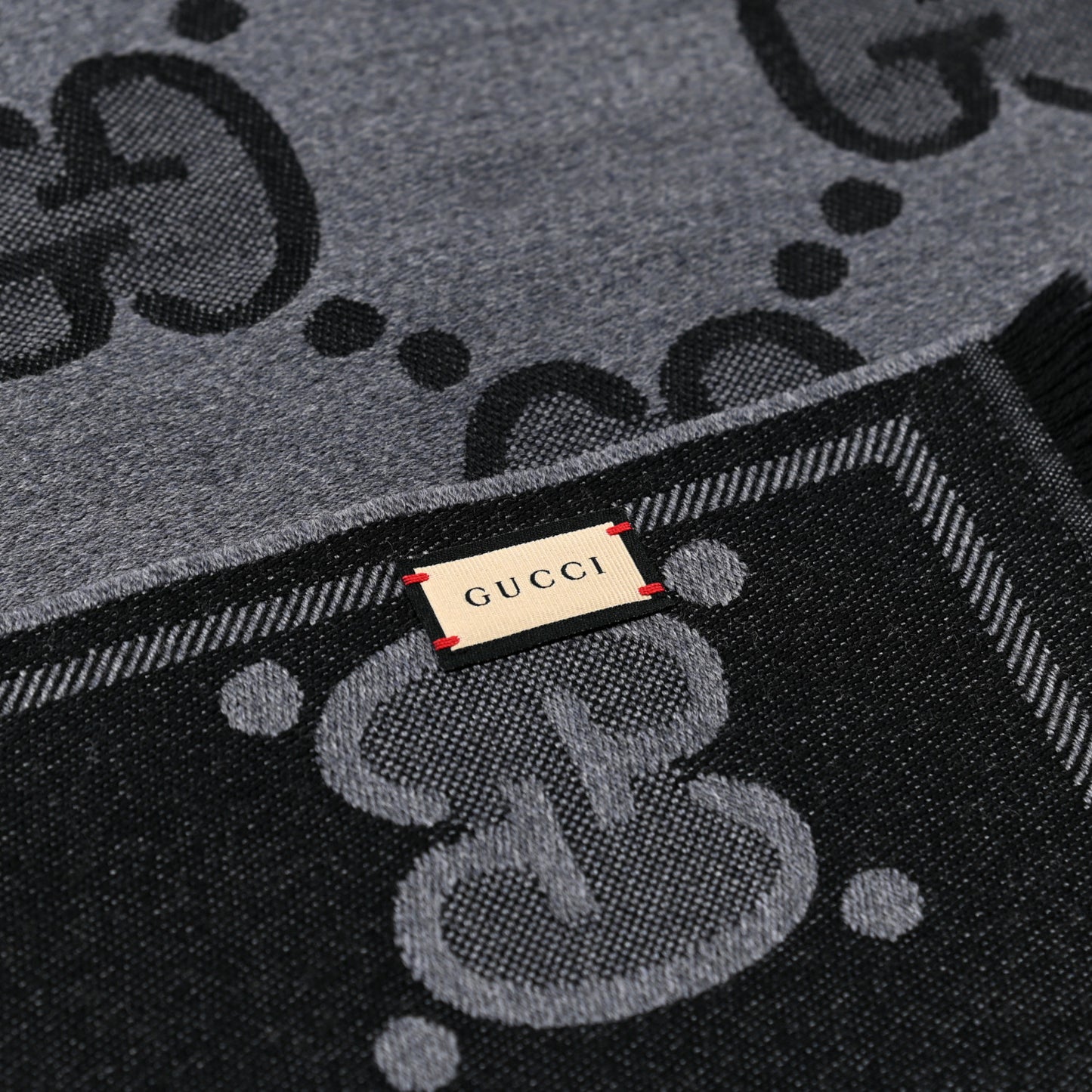 Wool Jacquard Monogram Jumbo GG Nest Mel Scarf Lead Black