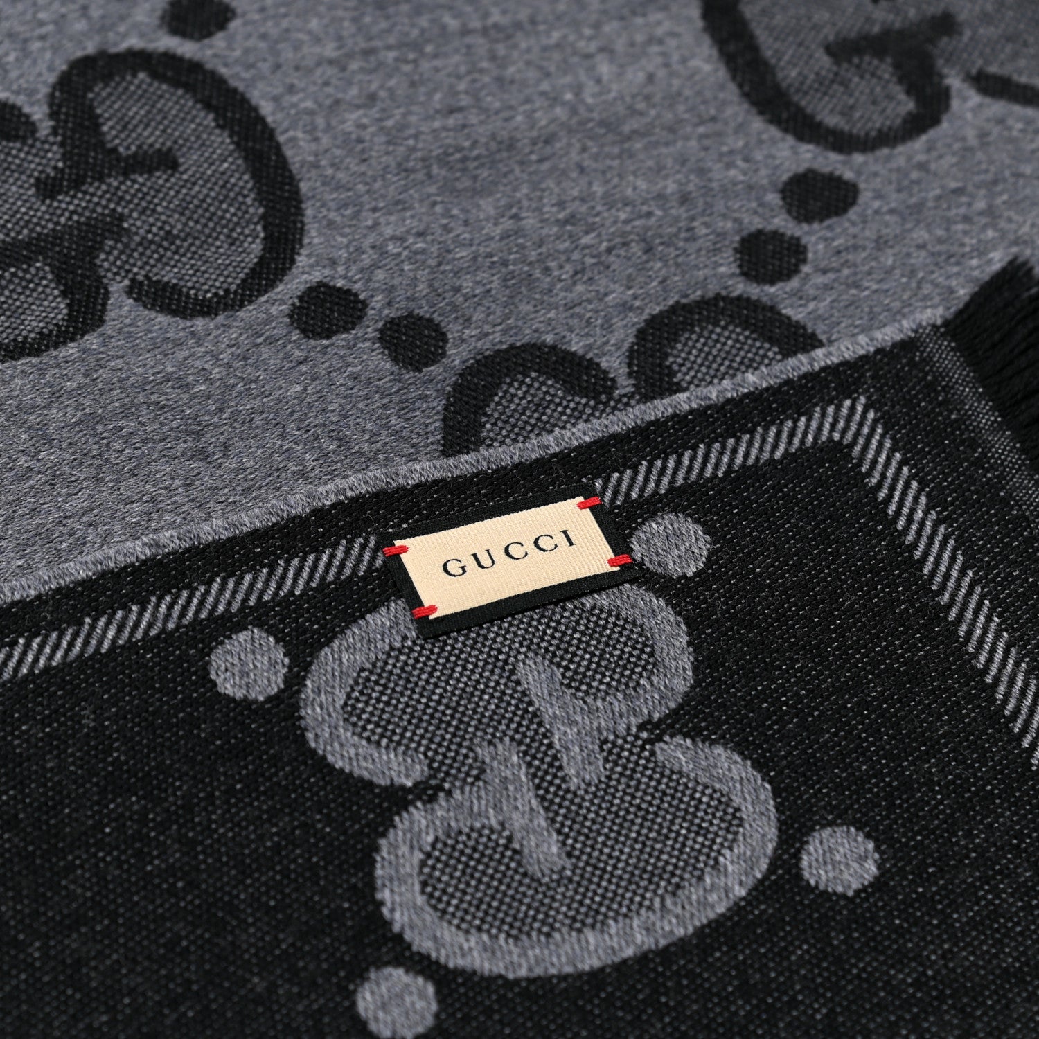 Gucci Wool Jacquard Monogram Jumbo GG Nest Mel Scarf Lead Black 3 of 4