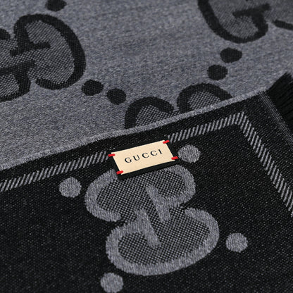 Gucci Wool Jacquard Monogram Jumbo GG Nest Mel Scarf Lead Black 3 of 4