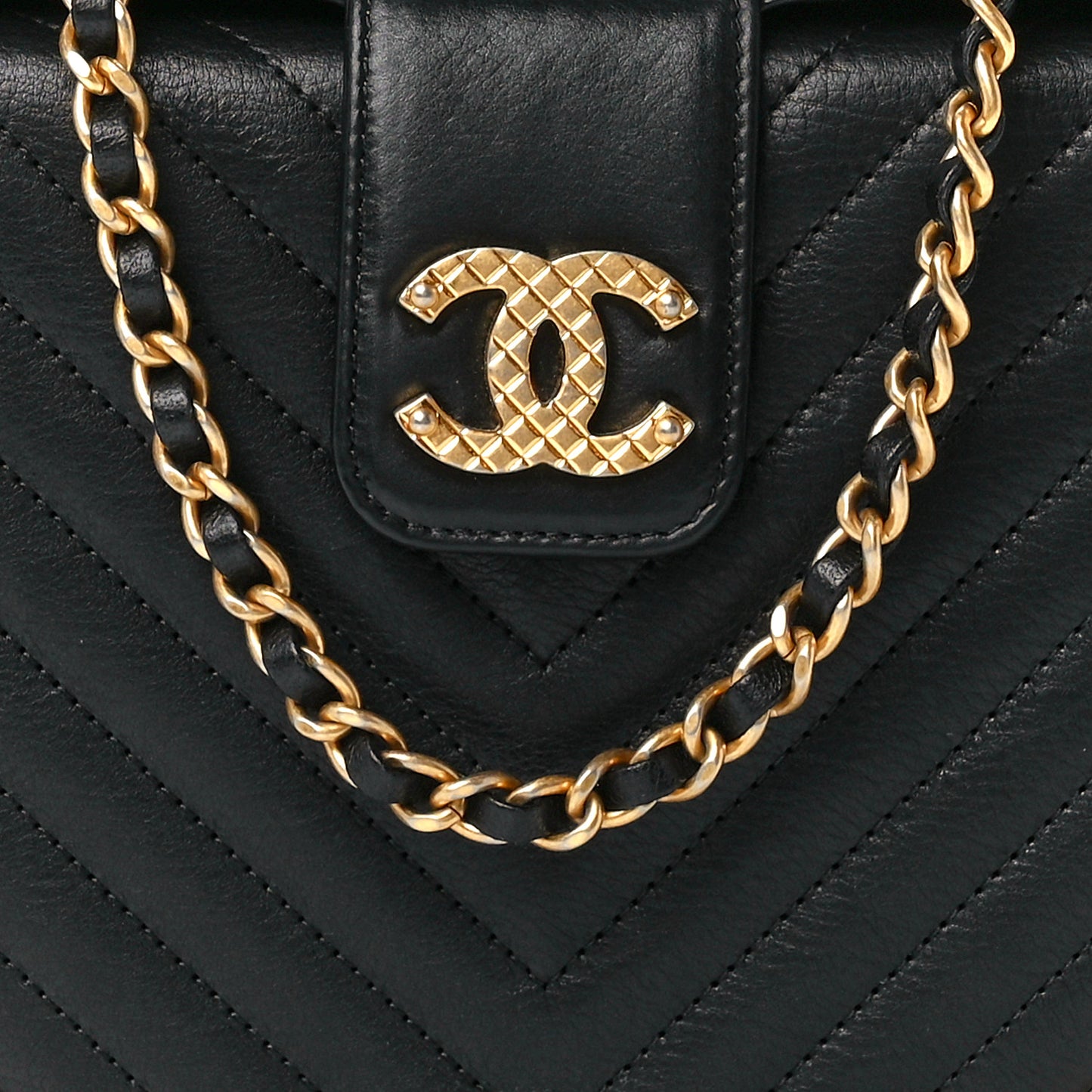 Calfskin Chevron Quilted Rock The Corner Minaudiere Bag Black