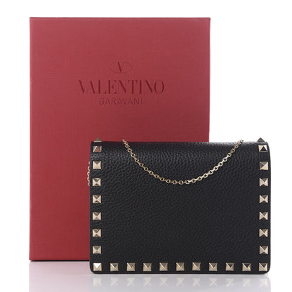 Valentino Garavani Pebbled Calfskin Rockstud Wallet on Chain Black 10 of 10