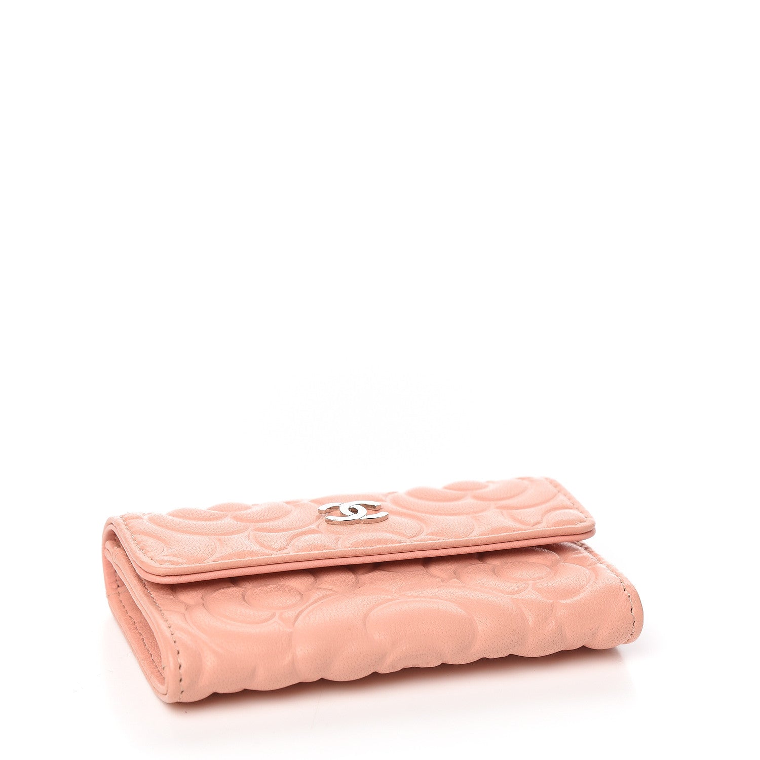 Chanel Goatskin Camellia Embossed Card Holder Wallet Light Pink 3 of 8