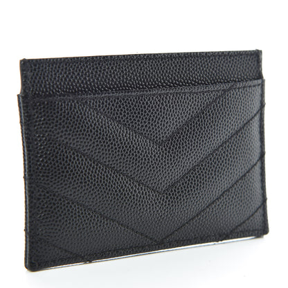 Saint Laurent Grain De Poudre Matelasse Chevron Monogram Credit Card Case Black 3 of 7