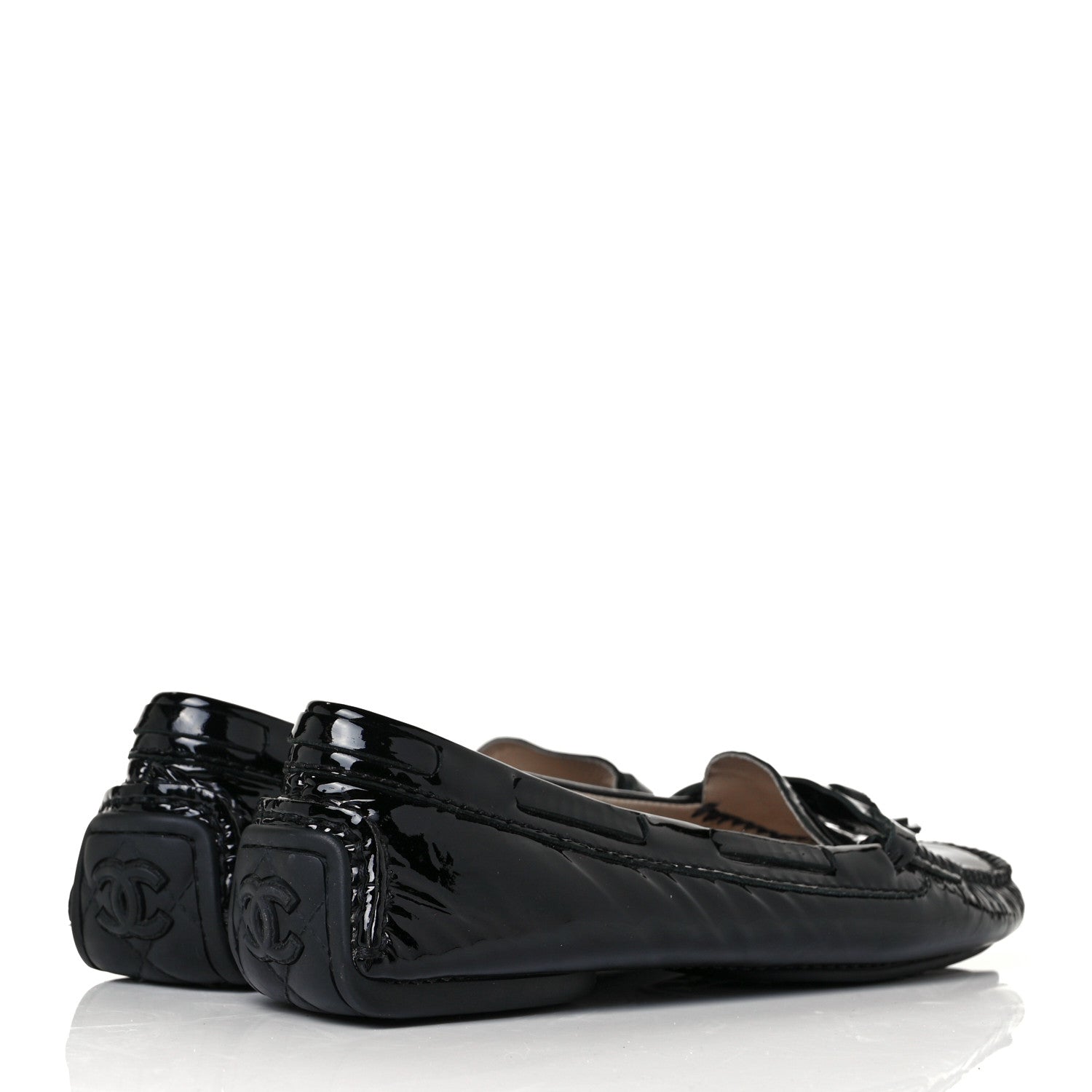 Chanel Patent CC Mocassin Loafers 38.5 Black 8 of 16