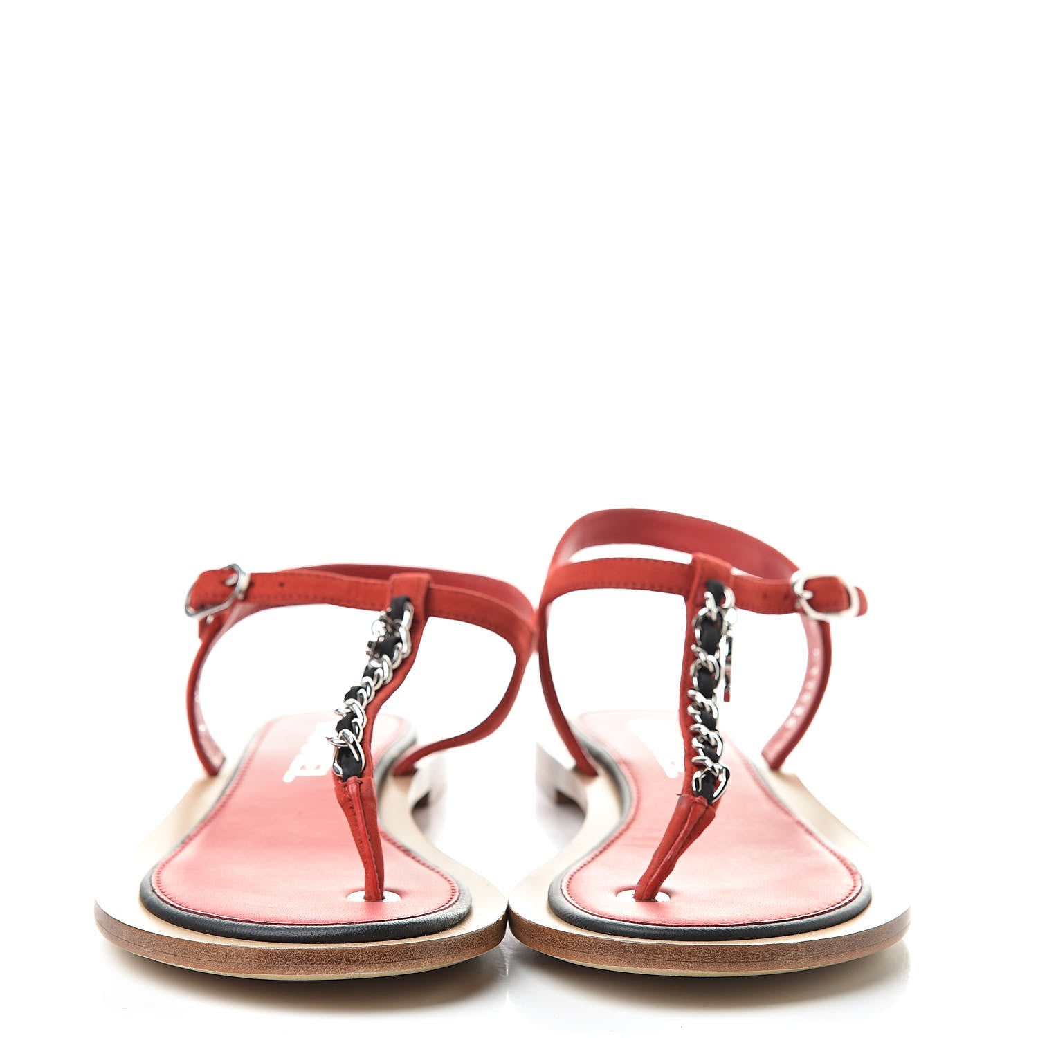Chanel Lambskin Chain CC Thong Sandals 36 Red 2 of 17