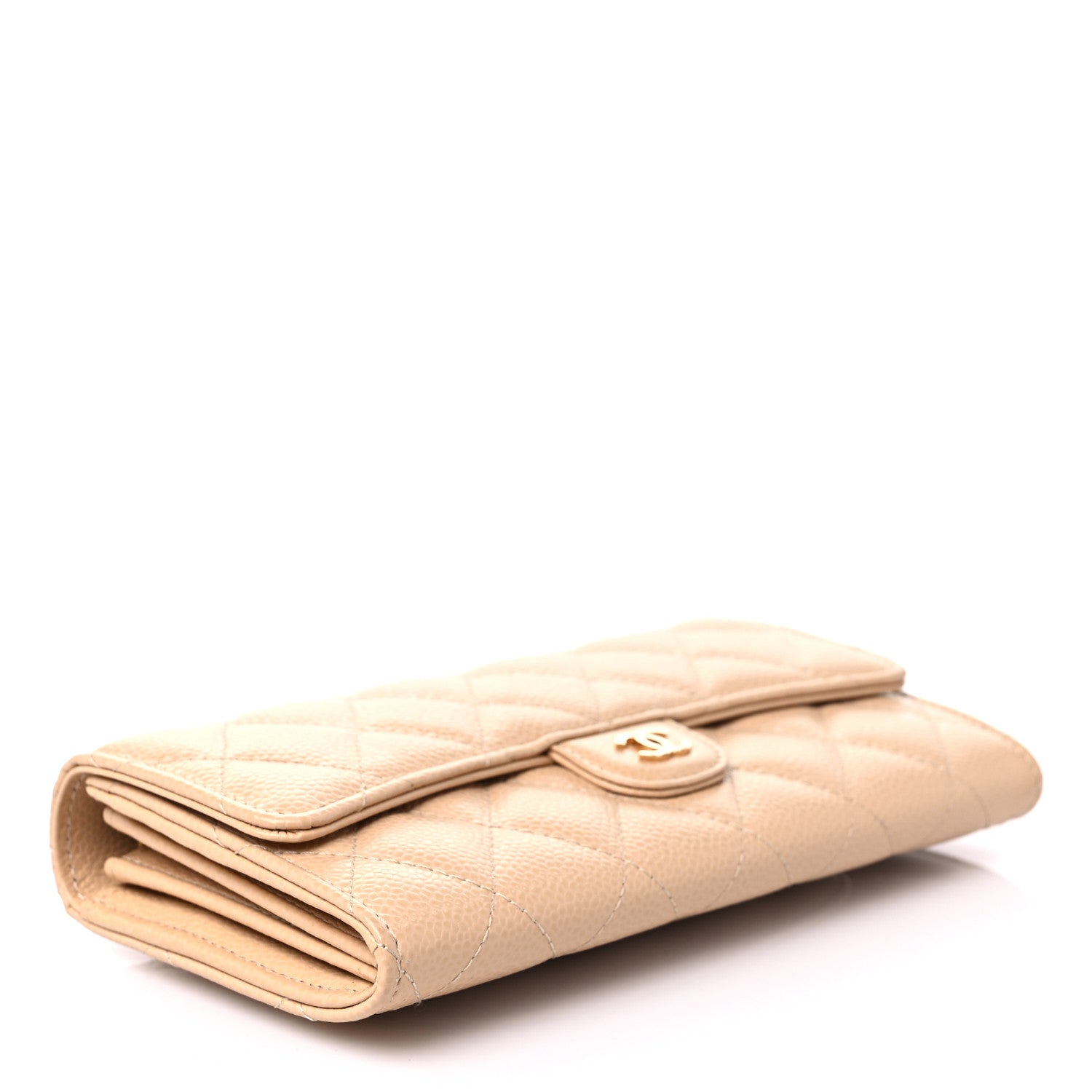 Chanel Caviar Quilted Large Gusset Flap Wallet Beige 4 of 11