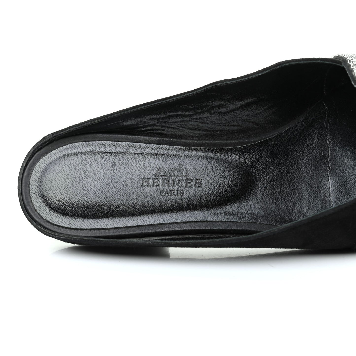 Suede Goatskin Crystal Roxane Mules 38 Gris Argente Black