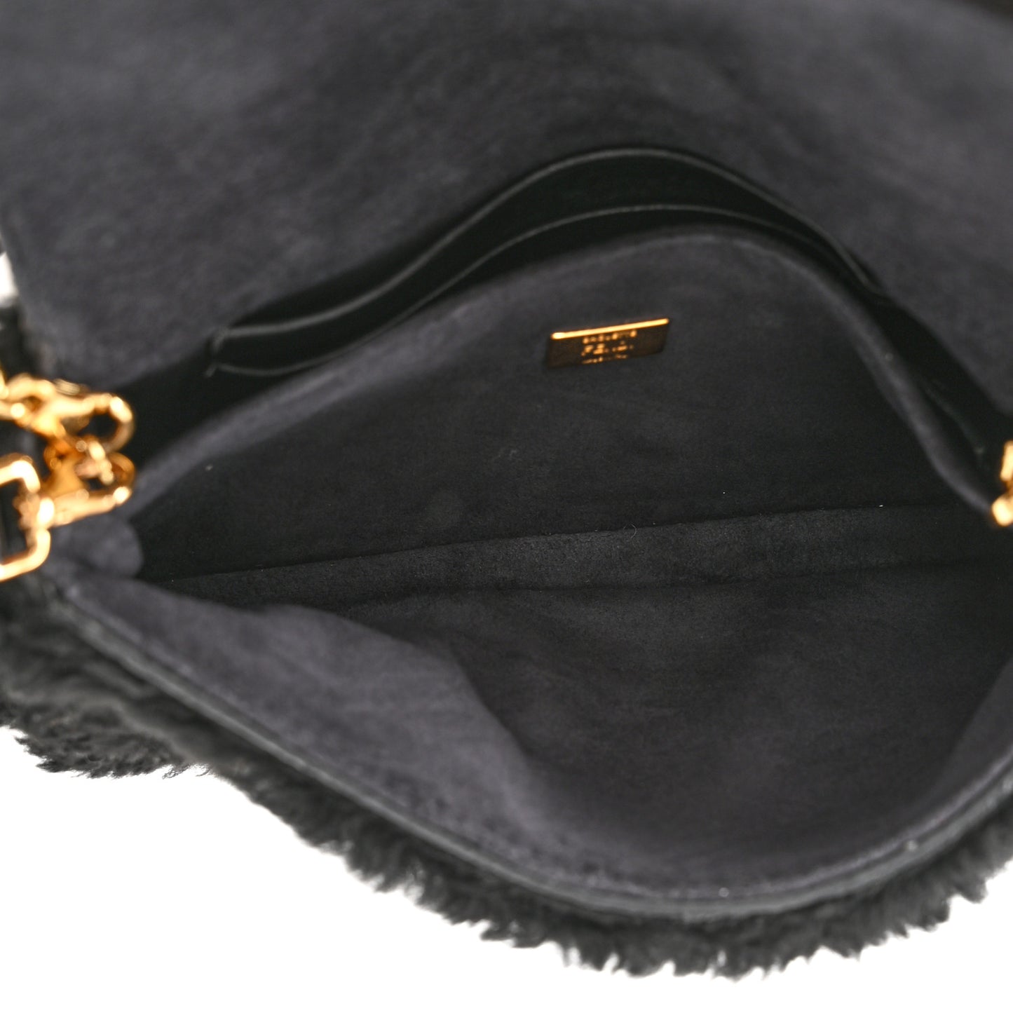 Shearling Shiny Nappa Micro Baguette Black