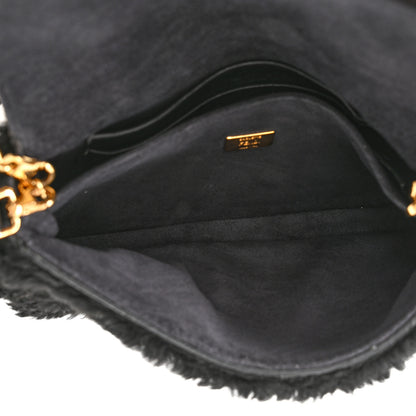 Fendi Shearling Shiny Nappa Micro Baguette Black 5 of 10