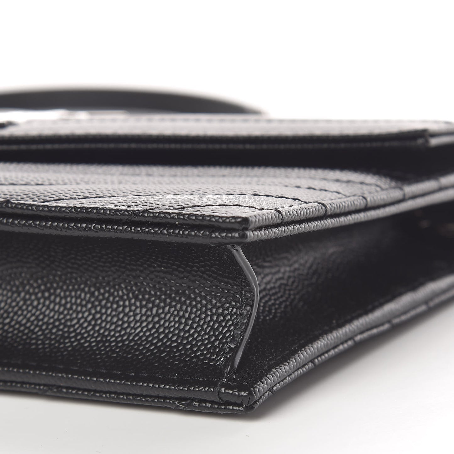 Grain De Poudre Matelasse Chevron Monogram Envelope Chain Wallet Black
