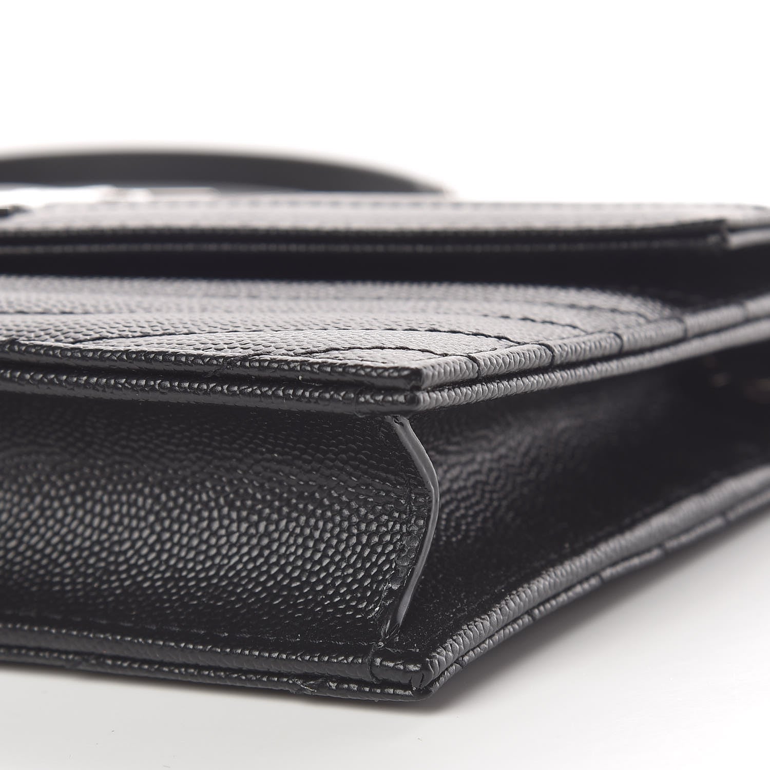 Saint Laurent Grain De Poudre Matelasse Chevron Monogram Envelope Chain Wallet Black 11 of 12