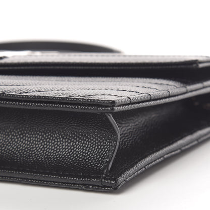 Saint Laurent Grain De Poudre Matelasse Chevron Monogram Envelope Chain Wallet Black 11 of 12