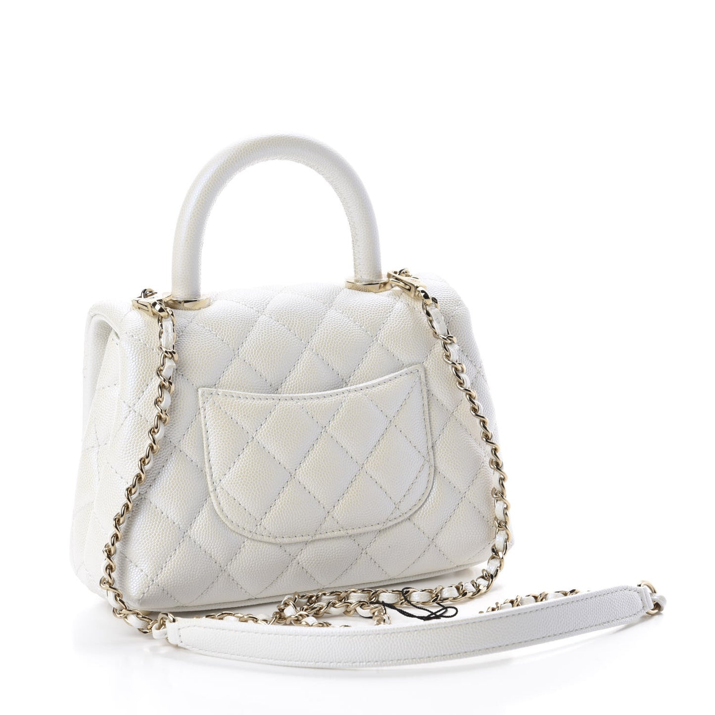 Iridescent Caviar Quilted Extra Mini Coco Handle Flap Ivory