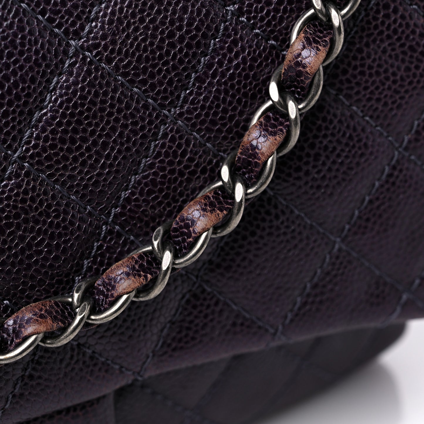 Iridescent Caviar Quilted Small Chic Flap Dark Purple