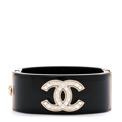 Chanel Resin Metal Quilted CC Cuff Black Gold 1 of 5