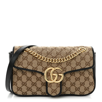 Gucci Monogram Matelasse Diagonal Small GG Marmont Shoulder Bag Beige Black 1 of 10