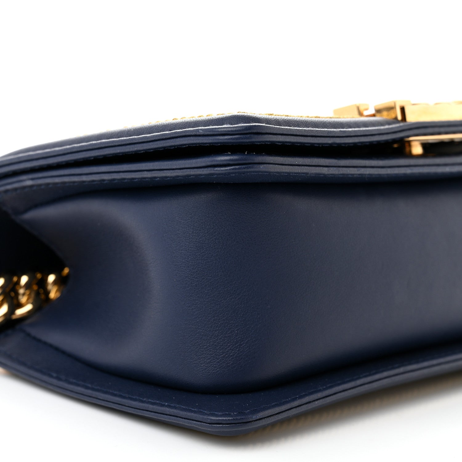 Chanel Calfskin Chevron Quilted Braided Small Boy Flap White Navy 9 of 11
