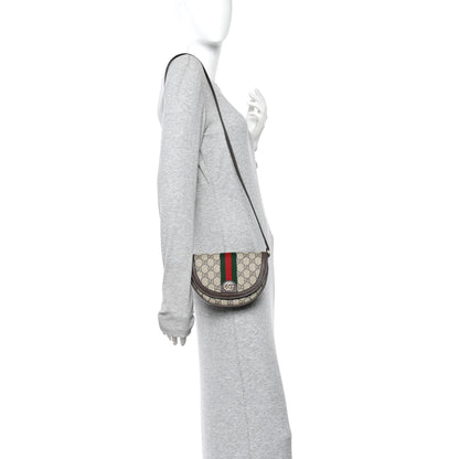 Gucci GG Supreme Monogram Textured Dollar Calfskin Web Mini Ophidia Flap Shoulder Bag Beige Ebony New Acero 2 of 11