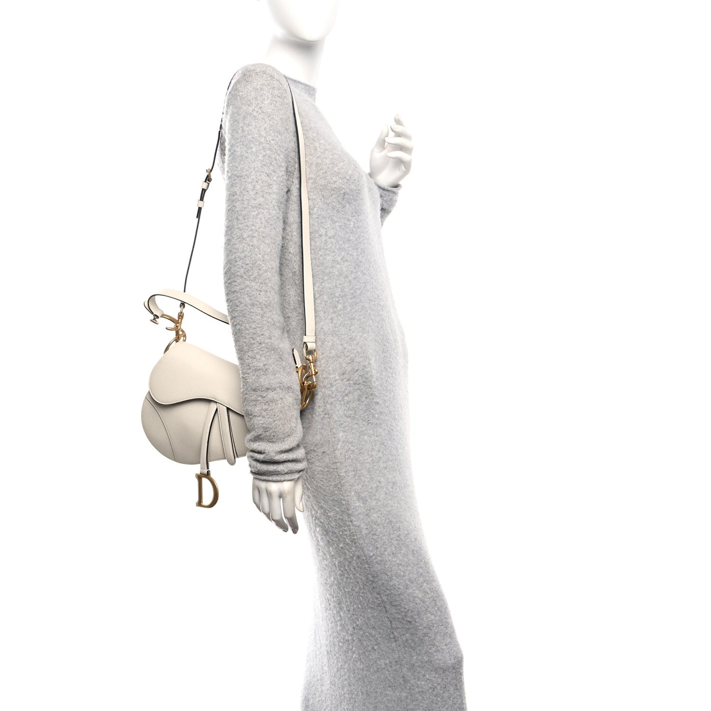 Grained Calfskin Saddle Bag With Strap Latte