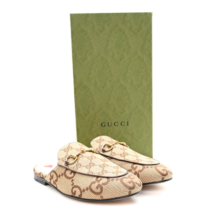Gucci Monogram Jumbo GG Malaga Kid Womens Princetown Slippers 38.5 Camel Ebony New Acero Beige 10 of 10