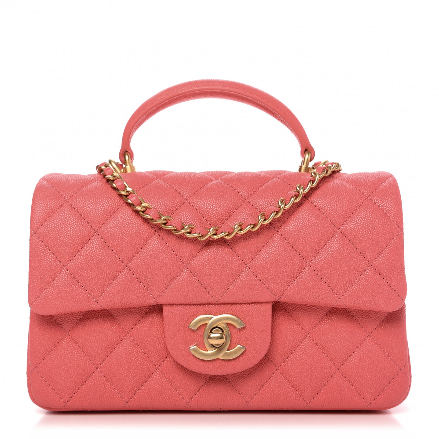 Caviar Quilted Mini Top Handle Rectangular Flap Pink