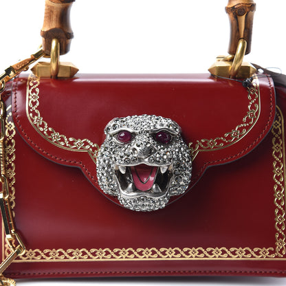 Gucci Calfskin Lisse Cornice Crystal Mini Thiara Top Handle Bag Cerise Red Gold Multicolor 10 of 10