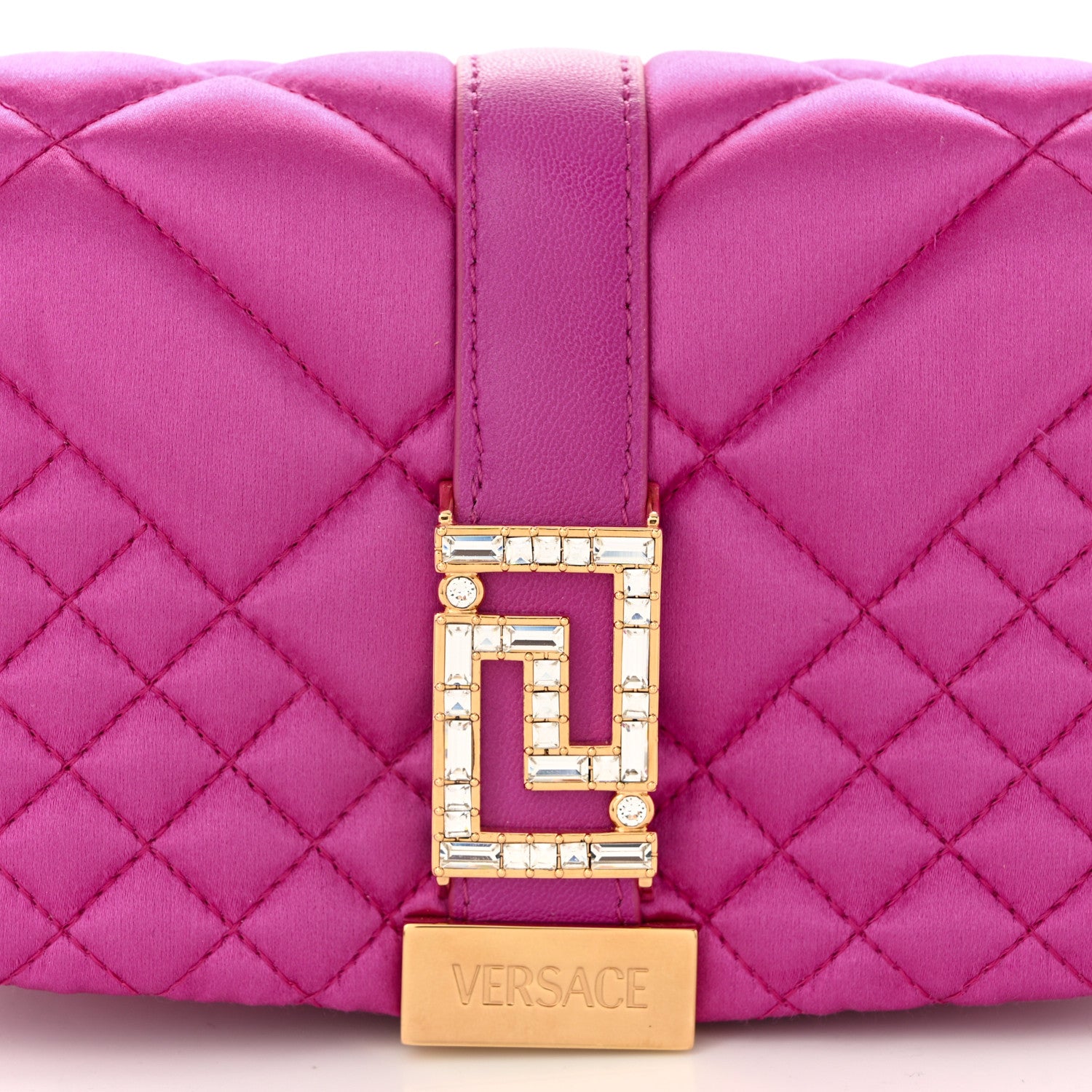 Versace Satin Crystal Quilted Mini Greca Goddess Shoulder Bag Pink 7 of 9