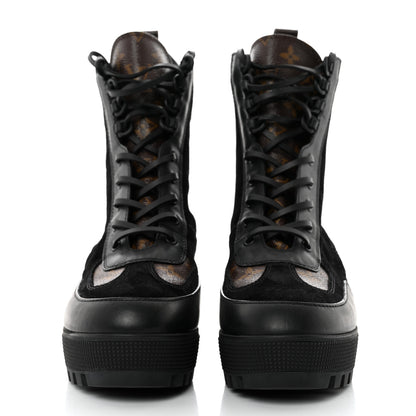 Louis Vuitton Suede Calfskin Monogram Laureate Platform Desert Boots 41 Black 2 of 8
