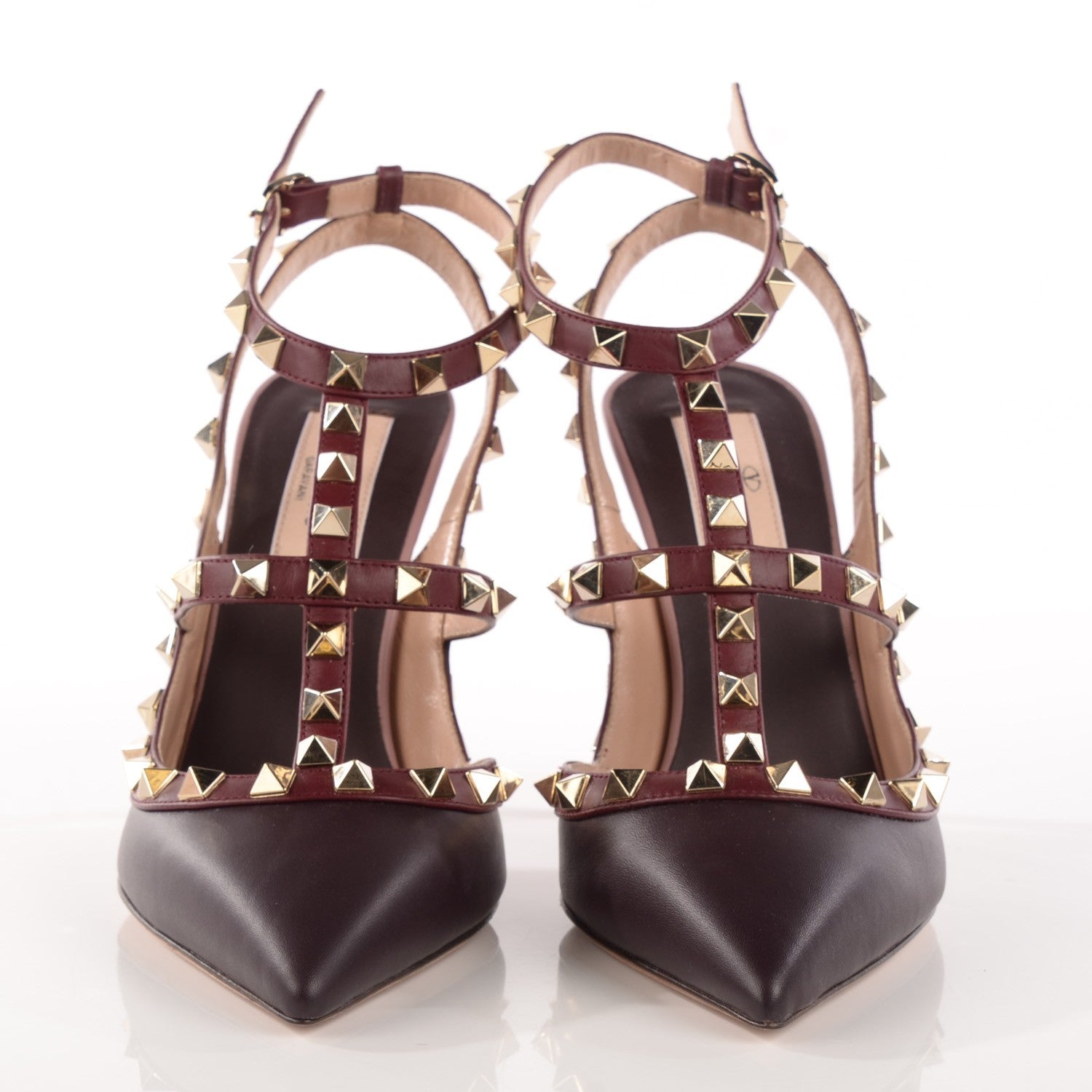 Valentino Garavani Calfskin Nappa Rockstud Ankle Strap 100mm Pumps 37.5 Griotte 2 of 7