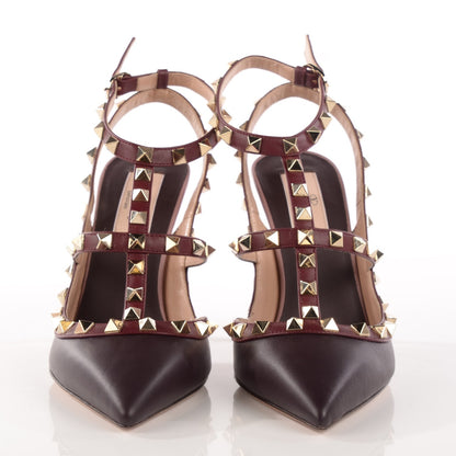 Valentino Garavani Calfskin Nappa Rockstud Ankle Strap 100mm Pumps 37.5 Griotte 2 of 7