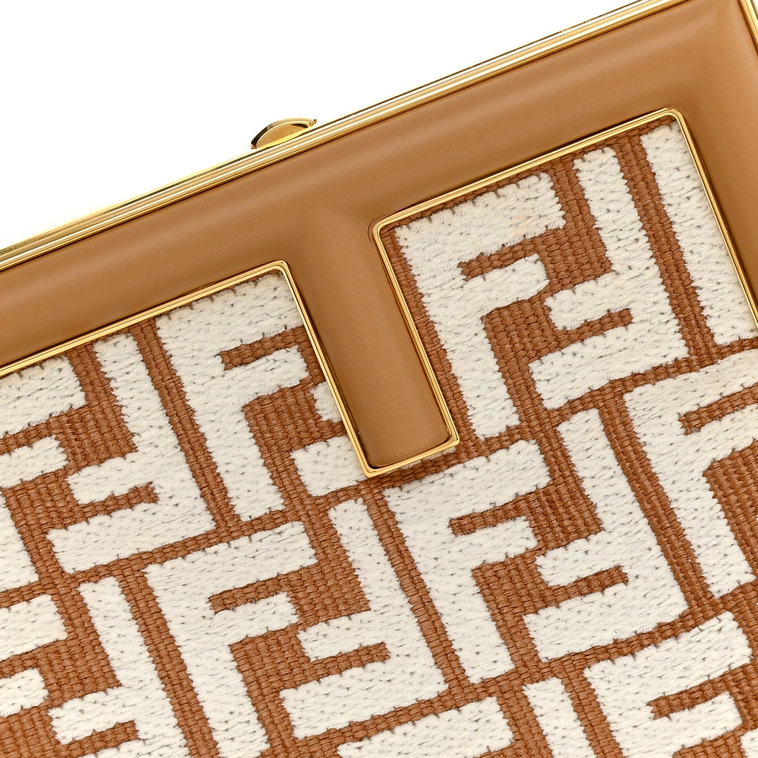 Fendi Raffia Chenille Shiny Nappa FF 1974 Small Fendi First Natural White Miele Scuro 8 of 12