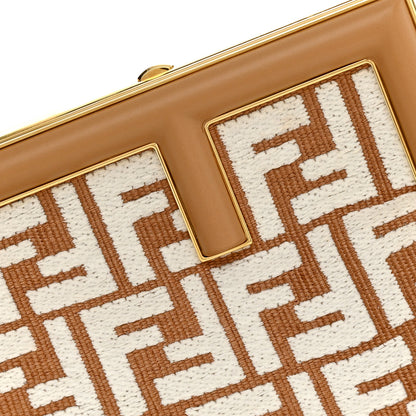 Fendi Raffia Chenille Shiny Nappa FF 1974 Small Fendi First Natural White Miele Scuro 8 of 12