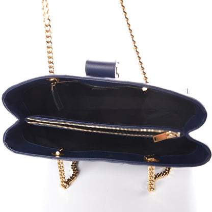 Saint Laurent Grain De Poudre Matelasse Chevron Monogram Shopping Bag Deep Marine 6 of 14